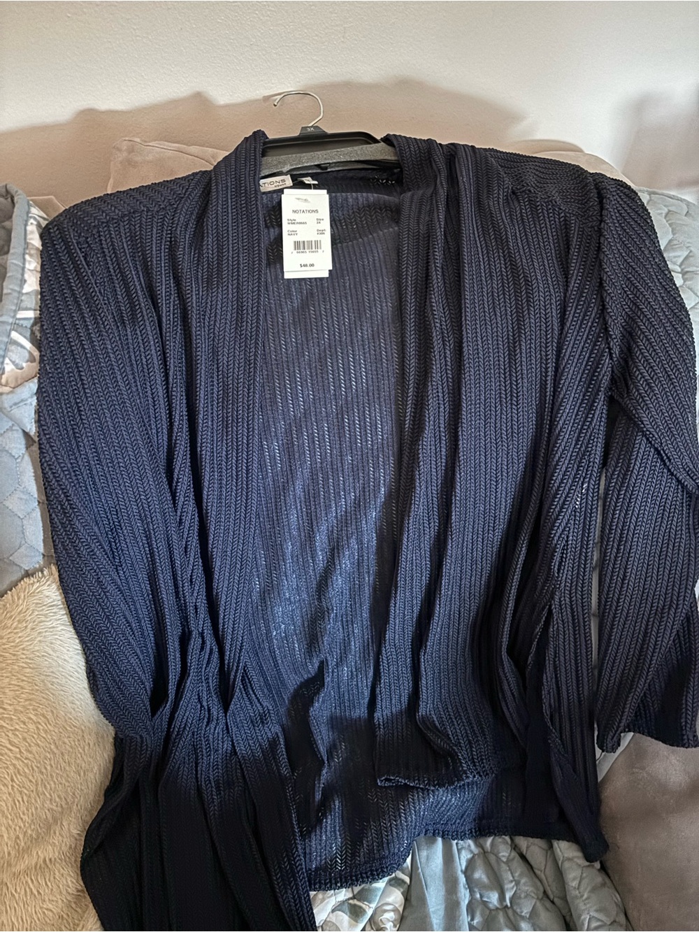 Notations Dark Navy Open-Front Ribbed Cardigan